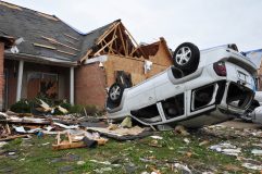 Car flipped over after a tornado.