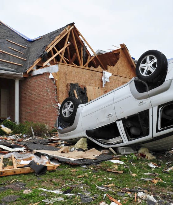 Car flipped over after a tornado.