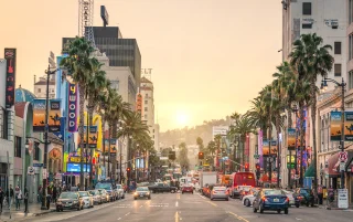 Hollywood Boulevard with the Walk of Fame at sunset in Los Angeles, California – Los Angeles, cheap car insurance in California