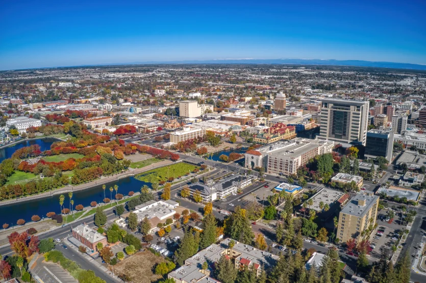 Aerial View of Stockton, California during Autumn – Stockton, cheap car insurance in California