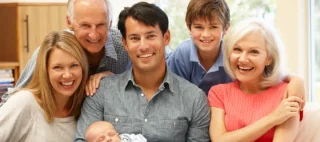 Multi-generation family portrait, affordable life insurance.